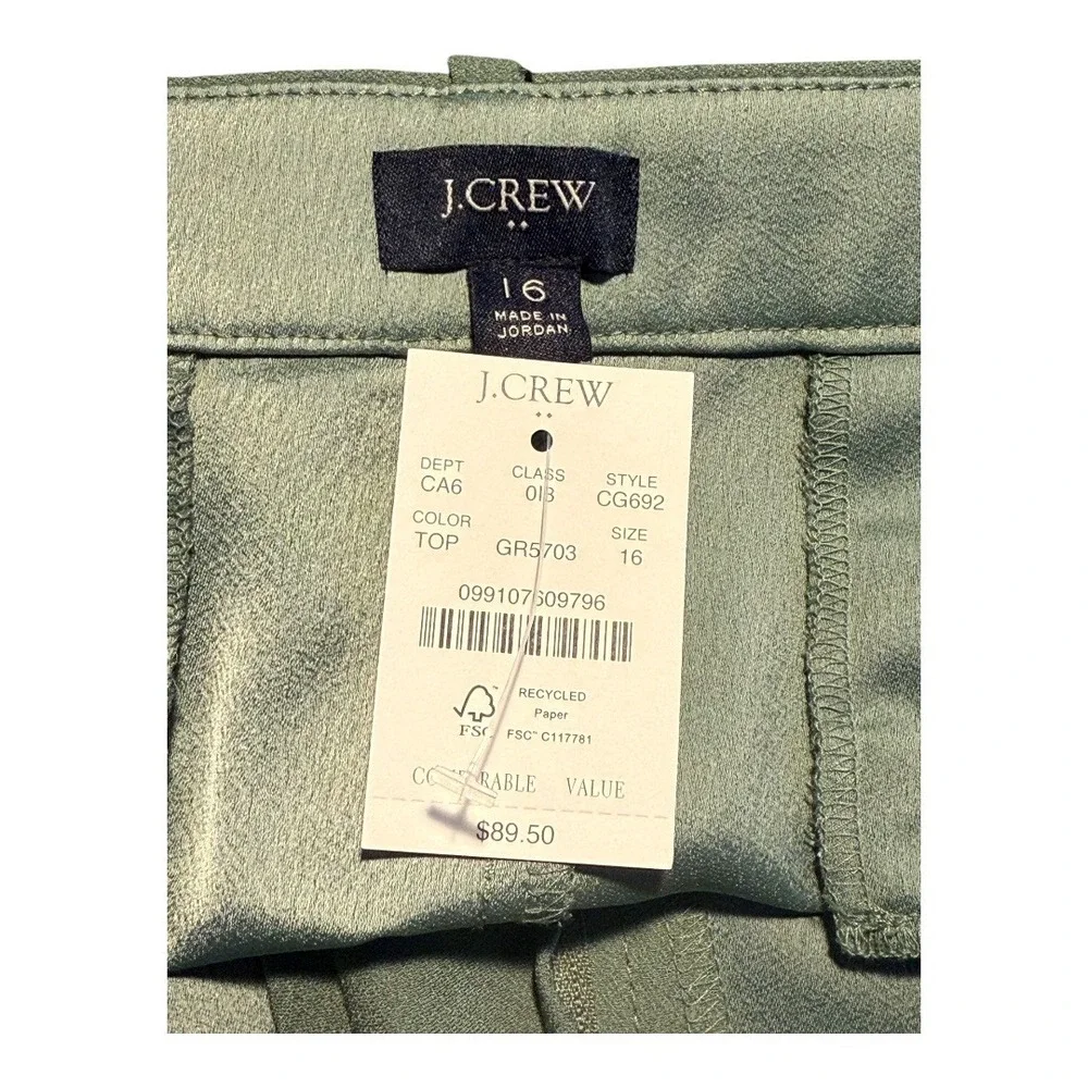 J. Crew High Rise Belted Crepe Wide Leg Shorts Topiary Sage Green Size‎ 16 NWT
